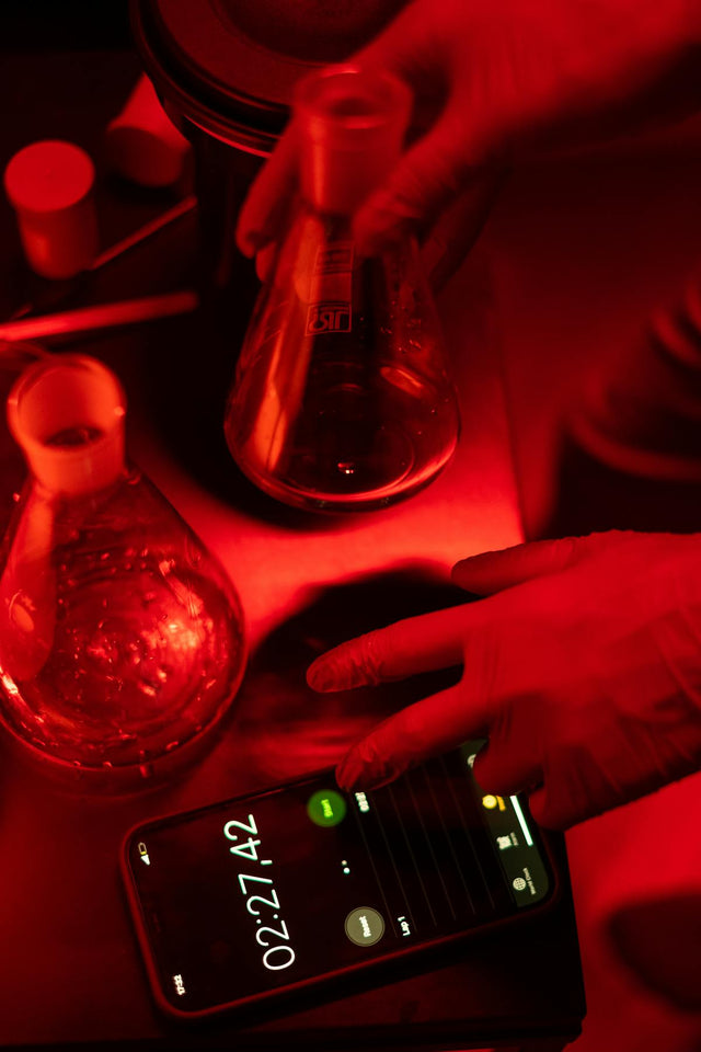 Lab stopwatches and flasks