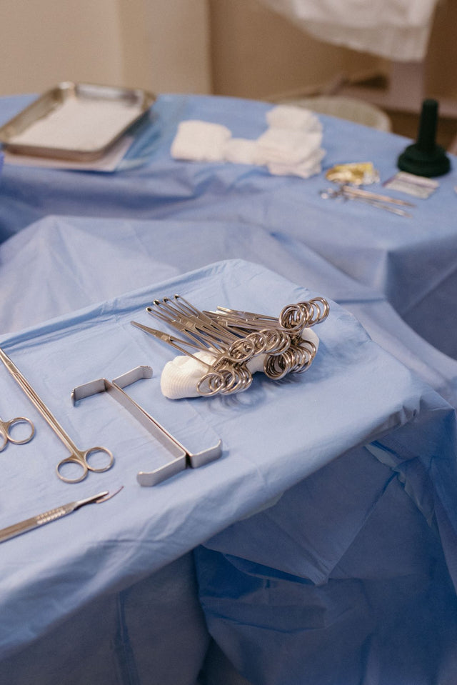 Surgical tools on sterile table