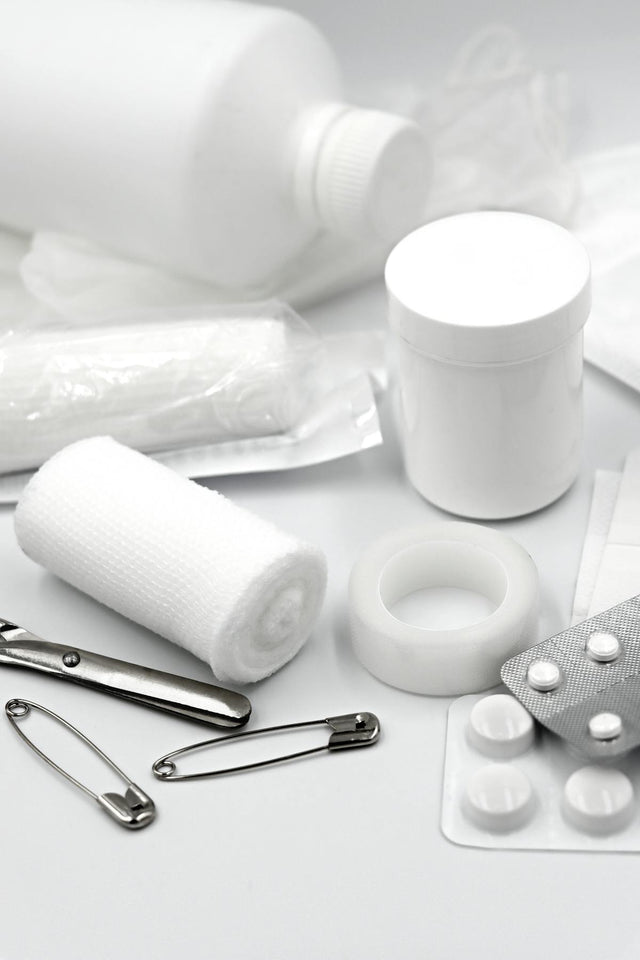 First aid supplies with tape