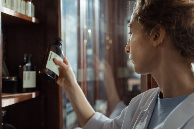 Pharmacist selecting medication