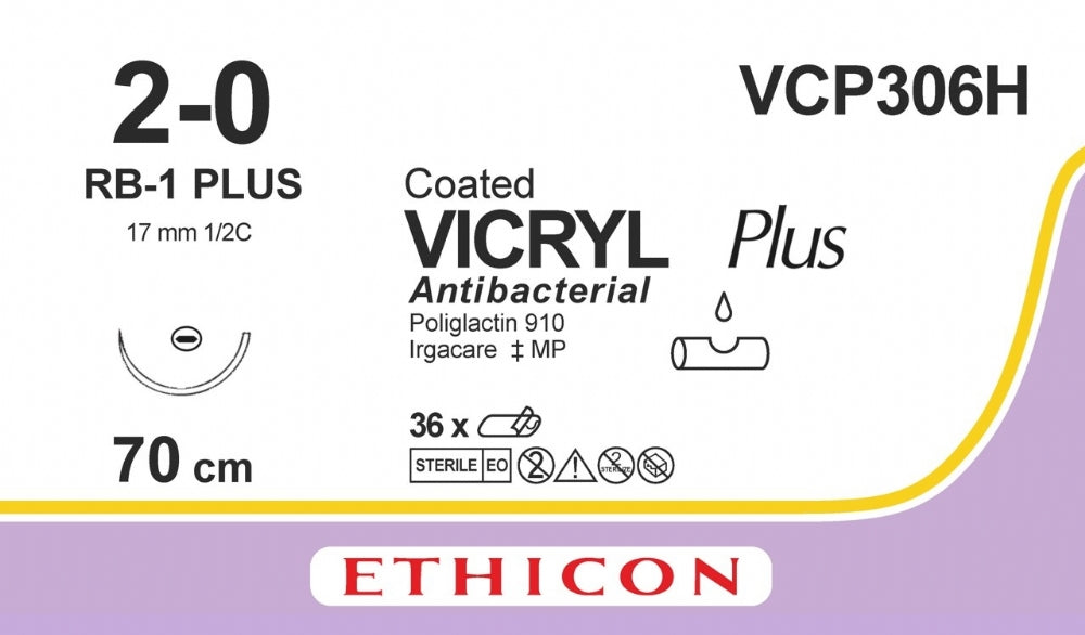 Suture Ethicon VICRYL PLUS VIOLET BRAIDED, RB1 PLUS, USP 2/0, Suture length 70cm