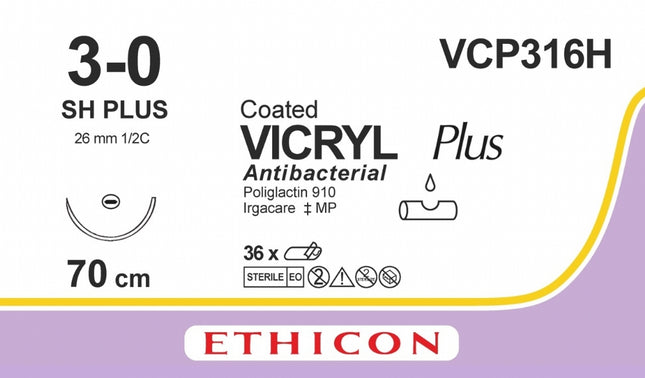 Suture material Vicryl plus, SH PLUS, violet braided, USP 3/0, thread length 70cm