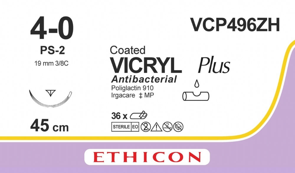 Suture Ethicon VICRYL PLUS UNDYED BRAIDED, PS2 PRIME, USP 4/0, Suture Length 45cm