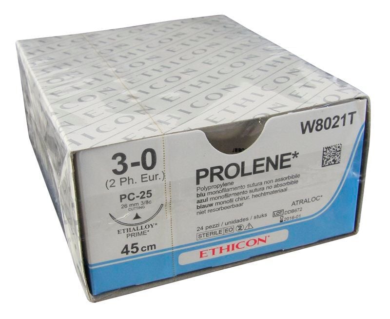 Suture Material Ethicon Prolene Blue Monofilament, PS, USP 2/0, 45cm Thread Length