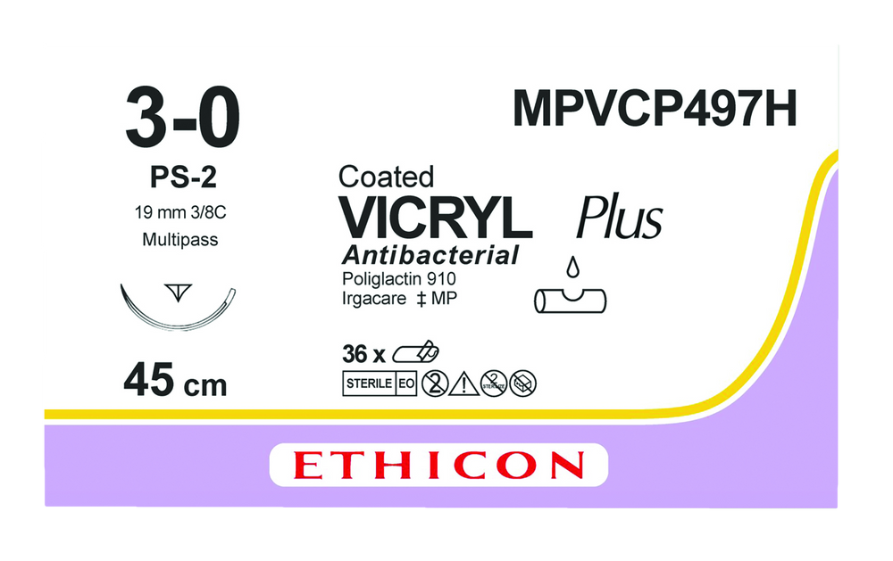 Suture material Ethicon VICRYL PLUS UNDYED BRAIDED, PS MULTIPASS, USP 3/0, Suture Length 45cm