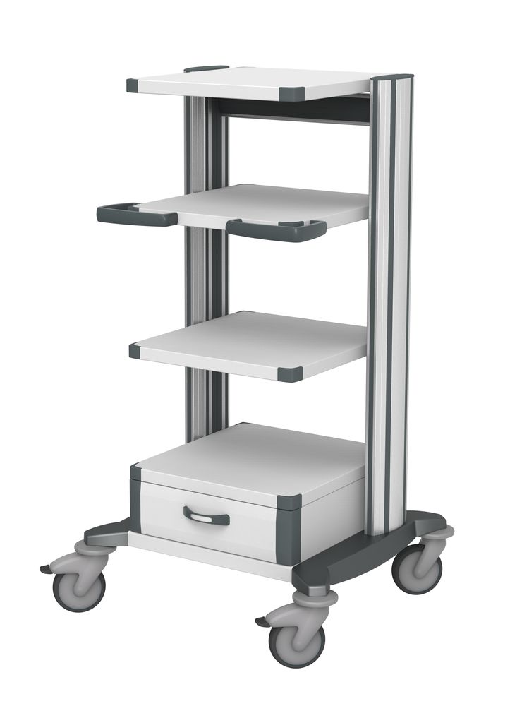 toro Trolley 2-63 with 4 shelves, 1 drawer, 1 handle, grey, 880 x 648 x 1260 mm