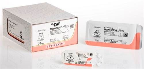 Nahtmaterial Ethicon MONOCRYL PLUS UNGEF MONOFIL, FS2, USP 4/0, Fadenlänge 45cm