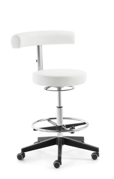 Swivel chair, white upholstery, with extra high lift and height-adjustable foot ring
