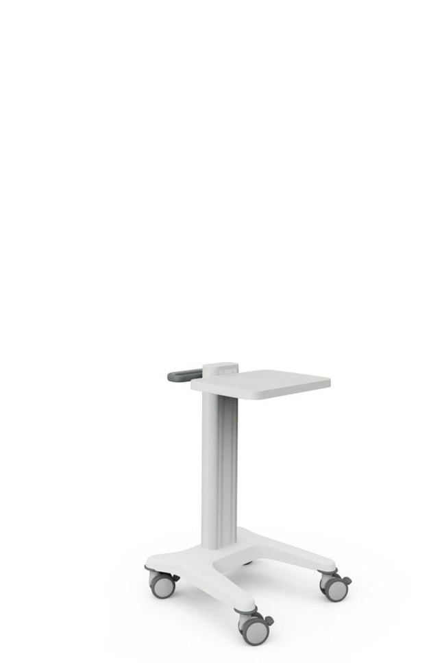 moveo Basiswagen 4 576 x 597 x 958 mm, Ablageplatte aus Aluminium-Druckguss, Gestell pulverbeschichtet, verkehrsweiß (RAL 9016), elektrisch leitfähige Doppelrolle 100 mm, Schiebegriff hinten