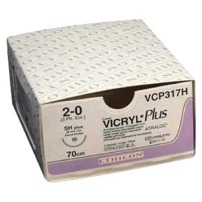 Nahtmaterial Ethicon VICRYL PLUS SH1, violet geflochten, USP 3/0, Metric 2, Fadenlänge 70cm