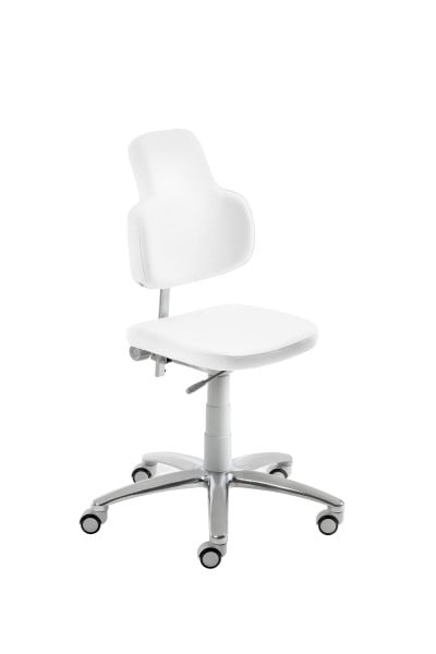 Ergonomic swivel chair, white upholstery, castors for hard floors