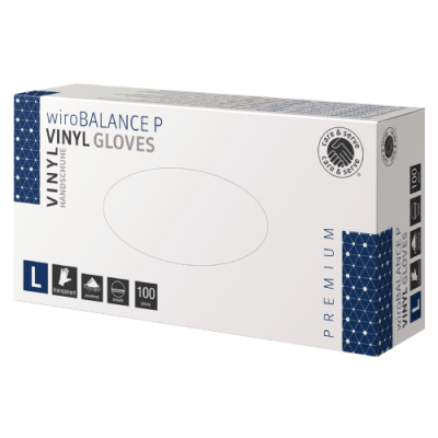 care & serve® - PREMIUM | wiroBALANCE P | Vinyl Handschuhe | transparent | L gepudert