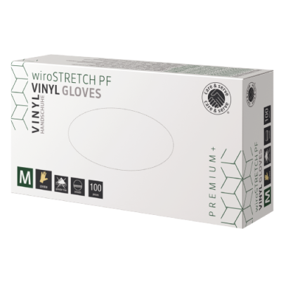 care & serve® - PREMIUM+ | wiroSTRETCH PF | Vinyl Handschuhe | creme | M puderfrei