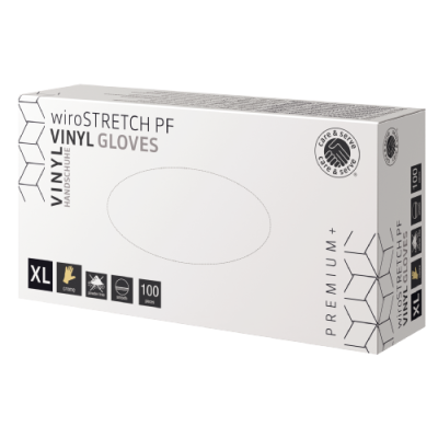 care & serve® - PREMIUM+ | wiroSTRETCH PF | Vinyl Handschuhe | creme | XL puderfrei