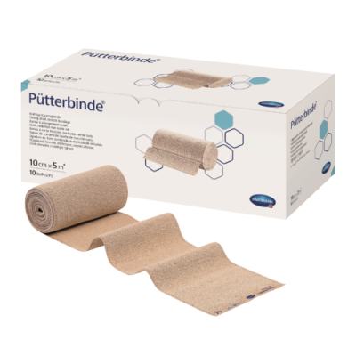 Pütterbinde 6cmx5m, hautfarben, mit Verbandklammern