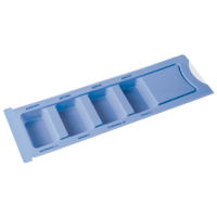 medimex Medikamentendispenser, blau, 4 Fächer, mit Aufdruck Morgen, Mittag, Abend, Nacht und Morning, Noon, Evening, Night, komplett mit Schiebeblister