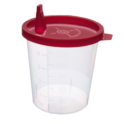 medimex Urinbecher PP 125 ml, mit Schnappdeckel rot