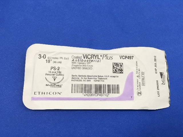 Nahtmaterial Ethicon VICRYL PLUS UNGEF GEFL, P3 MULTIP, USP 4/0, Fadenlänge 45cm