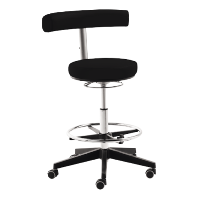 Swivel chair, black upholstery, with extra-high lift and height-adjustable foot ring