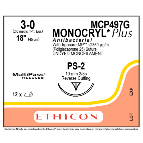 Nahtmaterial Ethicon Monocryl Plus ungef. Monofil TS, USP 3/0, Fadenlänge 70cm