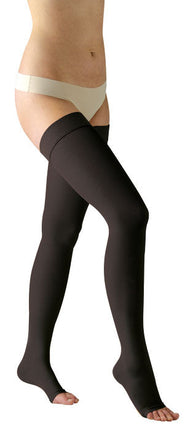 Avicenum PHLEBO 360 Schenkelstrümpfe Schwarz Noppenhaftband offene Zehenspitze