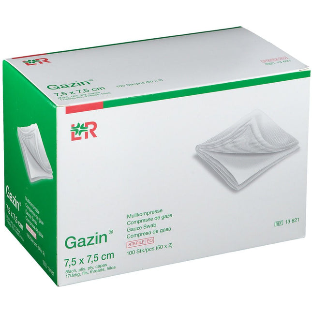 Gazin compresses 7.5x7.5cm, sterile, 8-ply