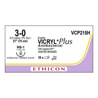 Nahtmaterial Ethicon Vicryl Plus RB-1 plus, ungefärbt geflochten, USP 3/0, Fadenlänge 70cm