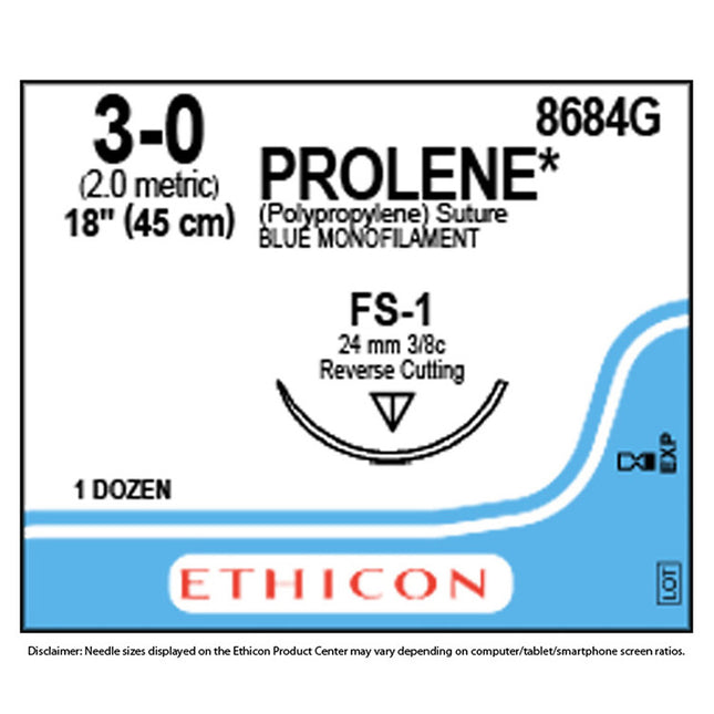 Nahtmaterial Ethicon Prolene FS-2, USP 5/0, 1metric, Fadenlänge 45cm
