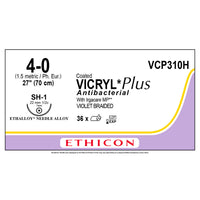 Nahtmaterial Vicryl plus violett geflochten, USP 4/0, Fadenlänge 70cm, Nadel SH1-plus
