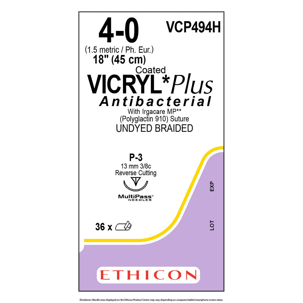 Nahtmaterial Ethicon VICRYL PLUS UNGEF GEFL, P3 MULTIP, USP 4/0, Fadenlänge 45cm