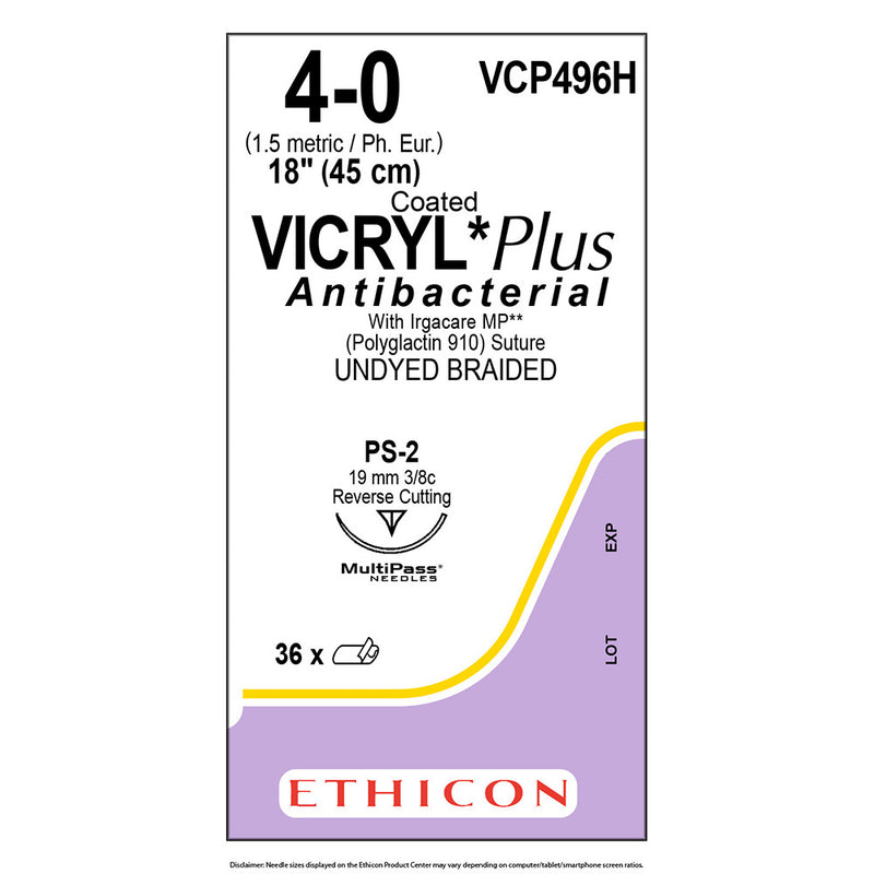 Nahtmaterial Ethicon VICRYL PLUS UNGEF GEFL, PS2 PRIME, USP 4/0, Fadenlänge 45cm