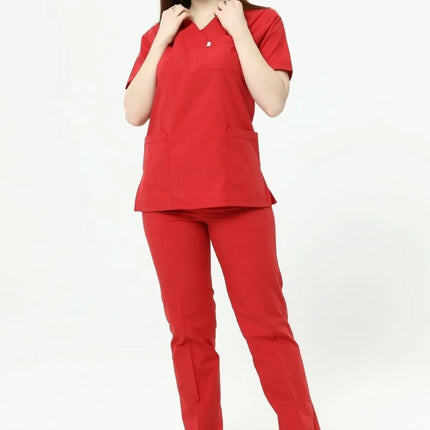 Red Colored Terycotton Surgical Suit - Raglan Sleeve