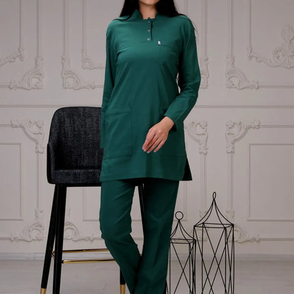 Dark Green Colored Stretch Modest Surgical Suit