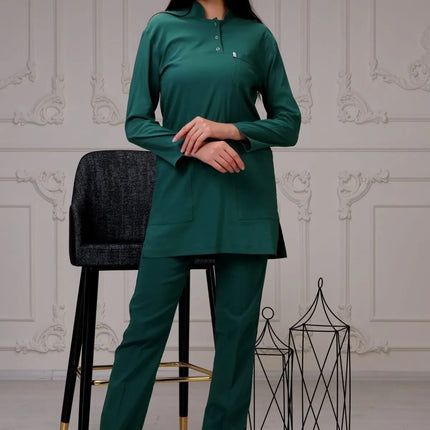 Dark Green Colored Stretch Modest Surgical Suit