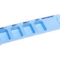 medimex Medikamentendispenser, blau, 4 Fächer, mit Aufdruck Morgen, Mittag, Abend, Nacht und Morning, Noon, Evening, Night, komplett mit Schiebeblister