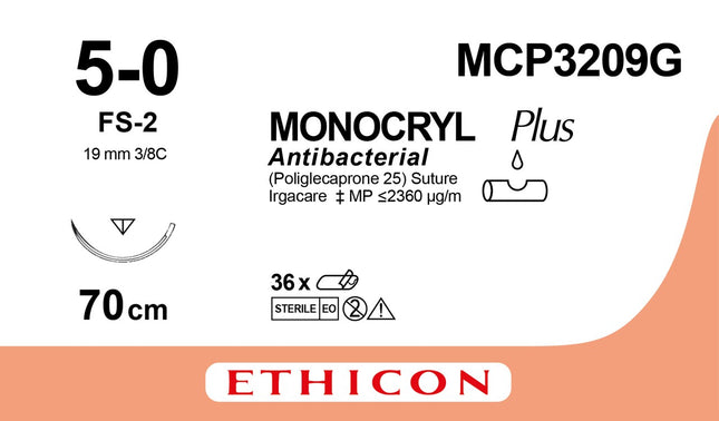 Suture material Ethicon MONOCRYL PLUS UNDYED MONOFILAMENT, FS2, USP 5/0, Thread length 70cm
