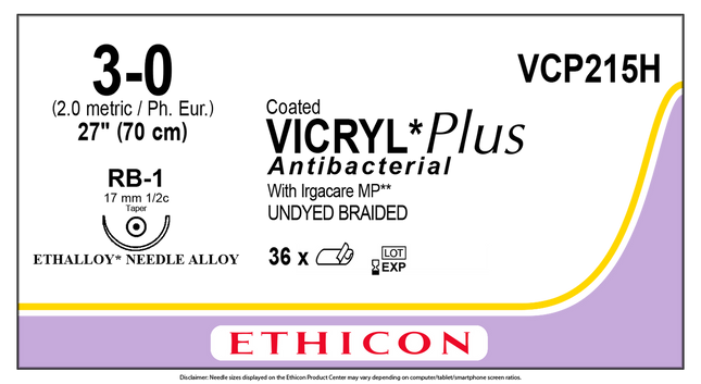 Suture material Ethicon Vicryl Plus RB-1 plus, undyed braided, USP 3/0, thread length 70cm