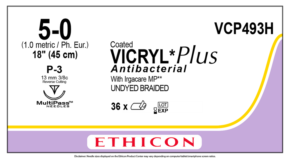 Suture material Ethicon Vicryl Plus P3 Prime, undyed braided, USP 5/0, thread length 45cm