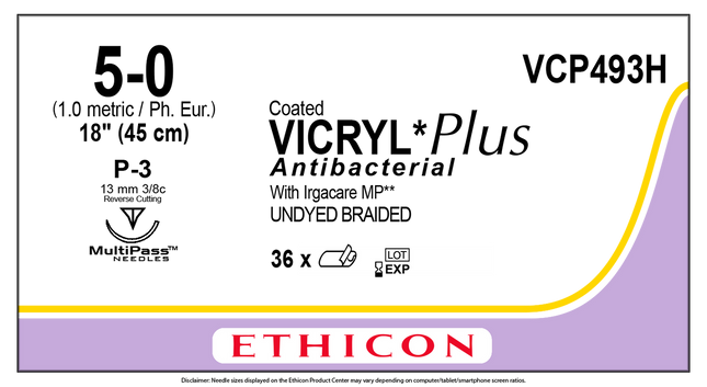 Suture material Ethicon Vicryl Plus P3 Prime, undyed braided, USP 5/0, thread length 45cm