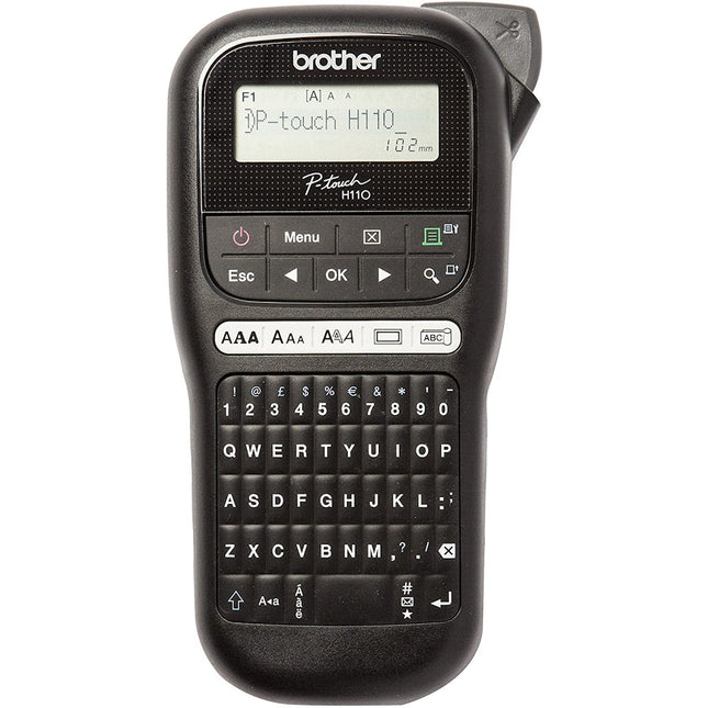 BeschriftungsgerätBrother P-touch H110 schwarz/silber TZe-Bänder 3,5-12mm, mit QWERTZ-Tastatur und inkl. TZe-TZe-Schriftband (12mm x4m s/w)