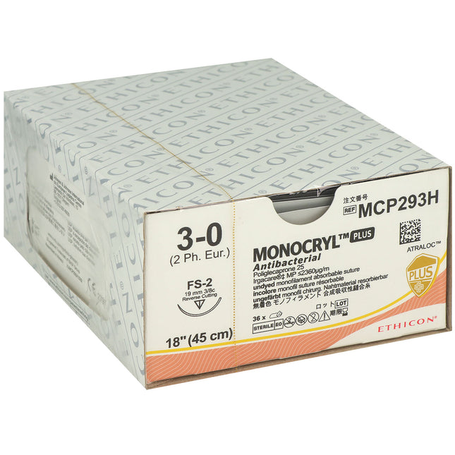 Suture Ethicon MONOCRYL PLUS UNDYED MONOFILAMENT, FS2, USP 3/0, Suture length 45cm