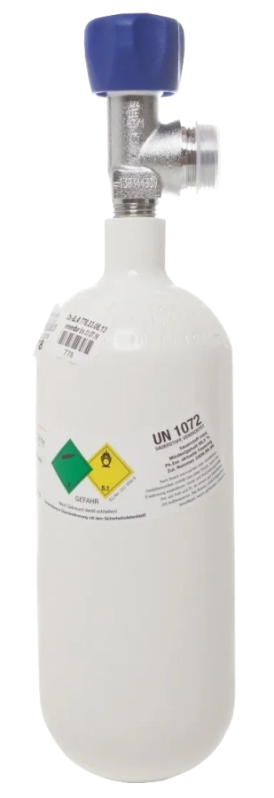 O2 cylinder filled with residual pressure valve steel 0.8l