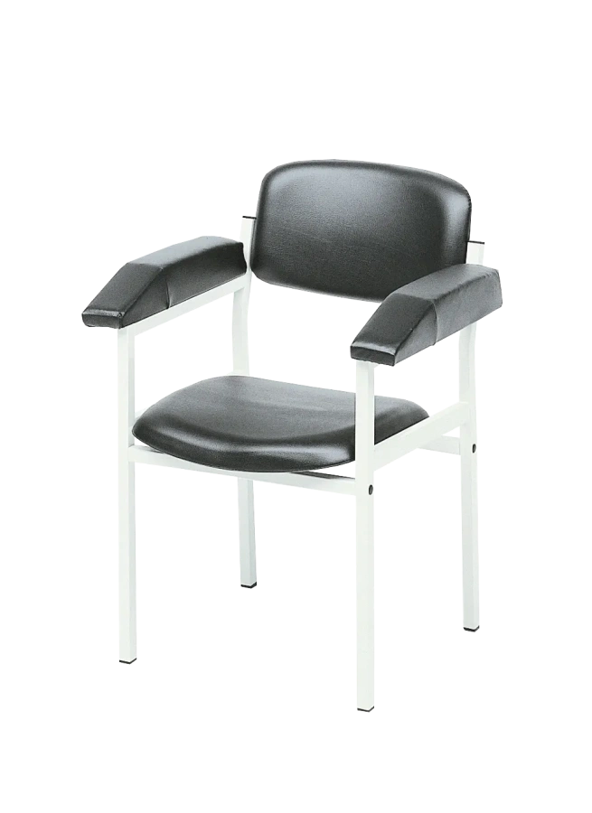 Treatment and examination chair, black, powder-coated white aluminum (RAL 9006)