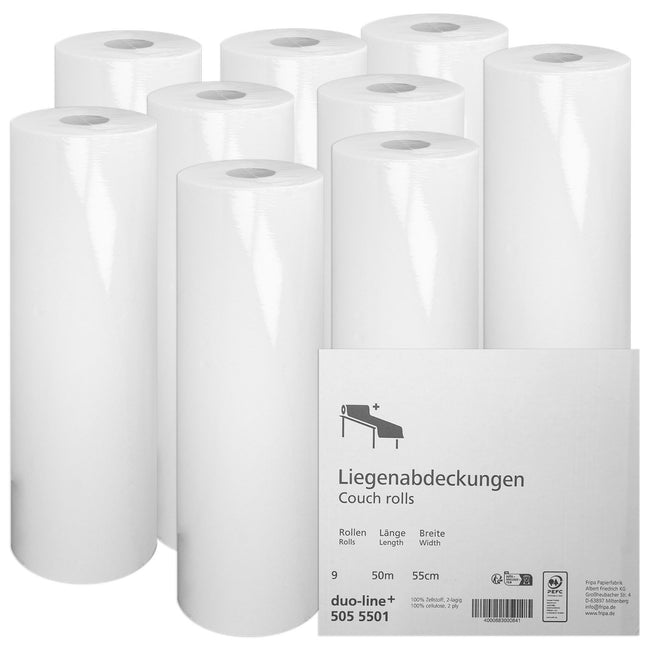 fripa-med "duo-line" 2-ply, 55cmx50m, 100% pure cellulose high white