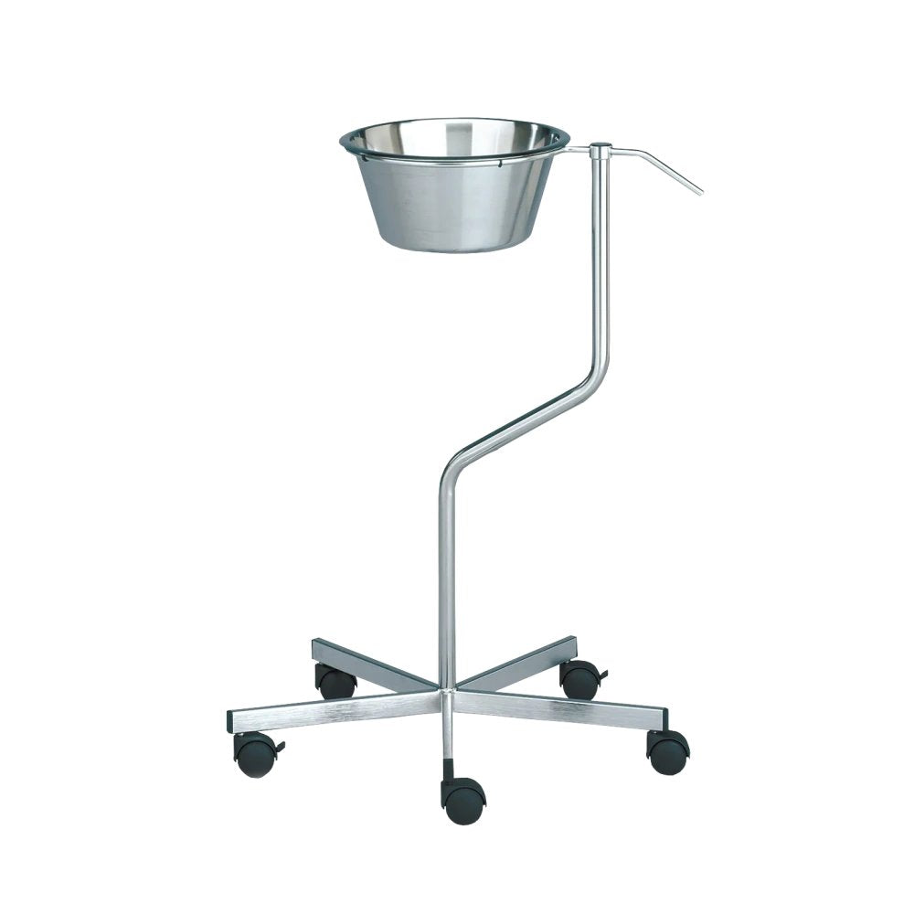 Bowl stand, chrome-nickel steel 18/10, 1 bowl 6l capacity, twin swivel castors Ø 50mm, electrically conductive, height: 815mm