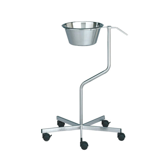 Bowl stand, chrome-nickel steel 18/10, 1 bowl 6l capacity, twin swivel castors Ø 50mm, electrically conductive, height: 815mm