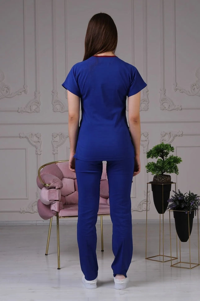 Saks Blauer Stretch-Arztanzug – Fledermausärmel